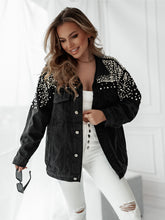 Load image into Gallery viewer, Oversized denim jacket with pearls Black 

