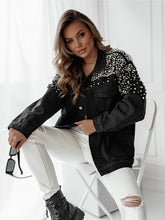 Load image into Gallery viewer, Oversized denim jacket with pearls Black 
