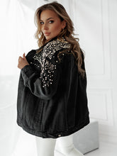 Load image into Gallery viewer, Oversized denim jacket with pearls Black 
