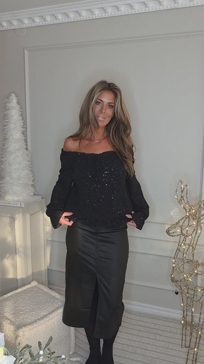 Topp glitter detaljer i chiffongeffekt Svart