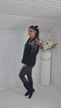 Load and play video in Gallery viewer, Oversized denim jacket with pearls Black 
