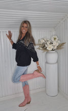 Load and play video in Gallery viewer, Oversized denim jacket with pearls Black 
