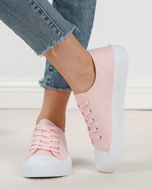 Låga sneakers i canvas med snörning Rosa