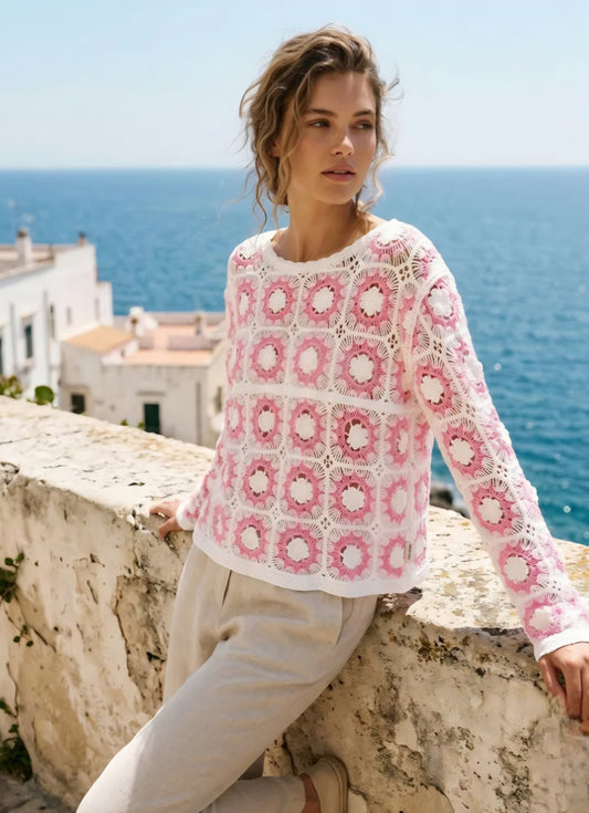 Virkad tröja Rosa
