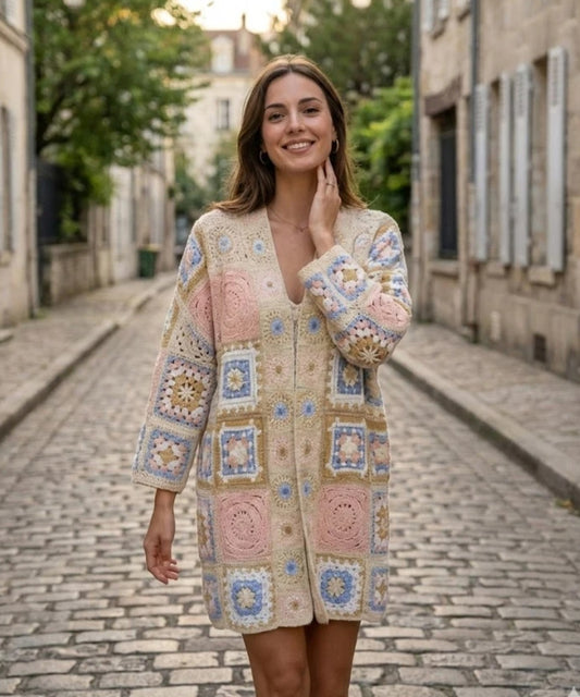 Virkad kofta med unika mönster Rosa