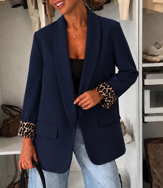 Kavaj med leoparddetalj Marinblå