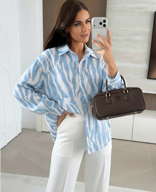 Stor zebramönstrad skjorta Blå