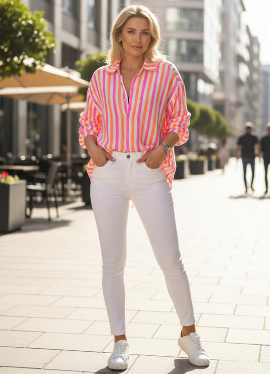 Bomulls skjorta randig Rosa