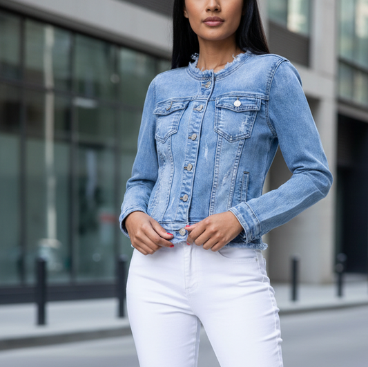 Jeansjacka utan krage Ljus