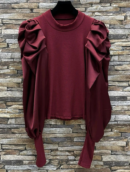 Topp med satin armar Vinröd