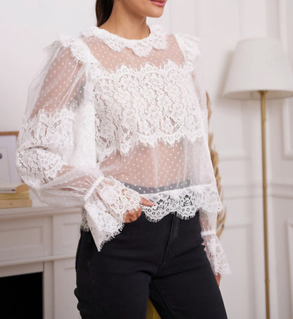 Blus med spetskrage Naomi Vit