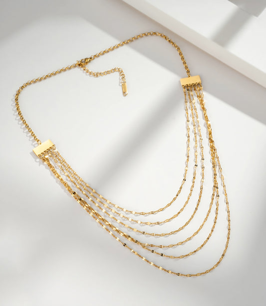 Guldfärgat halsband med flera kedjor, Rostfritt stål