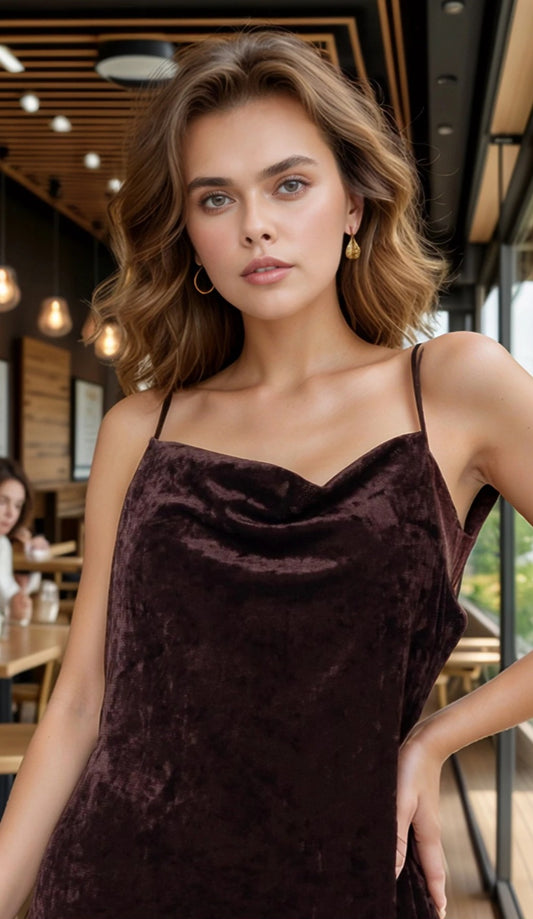 Meshtopp med sammetseffekt Brun