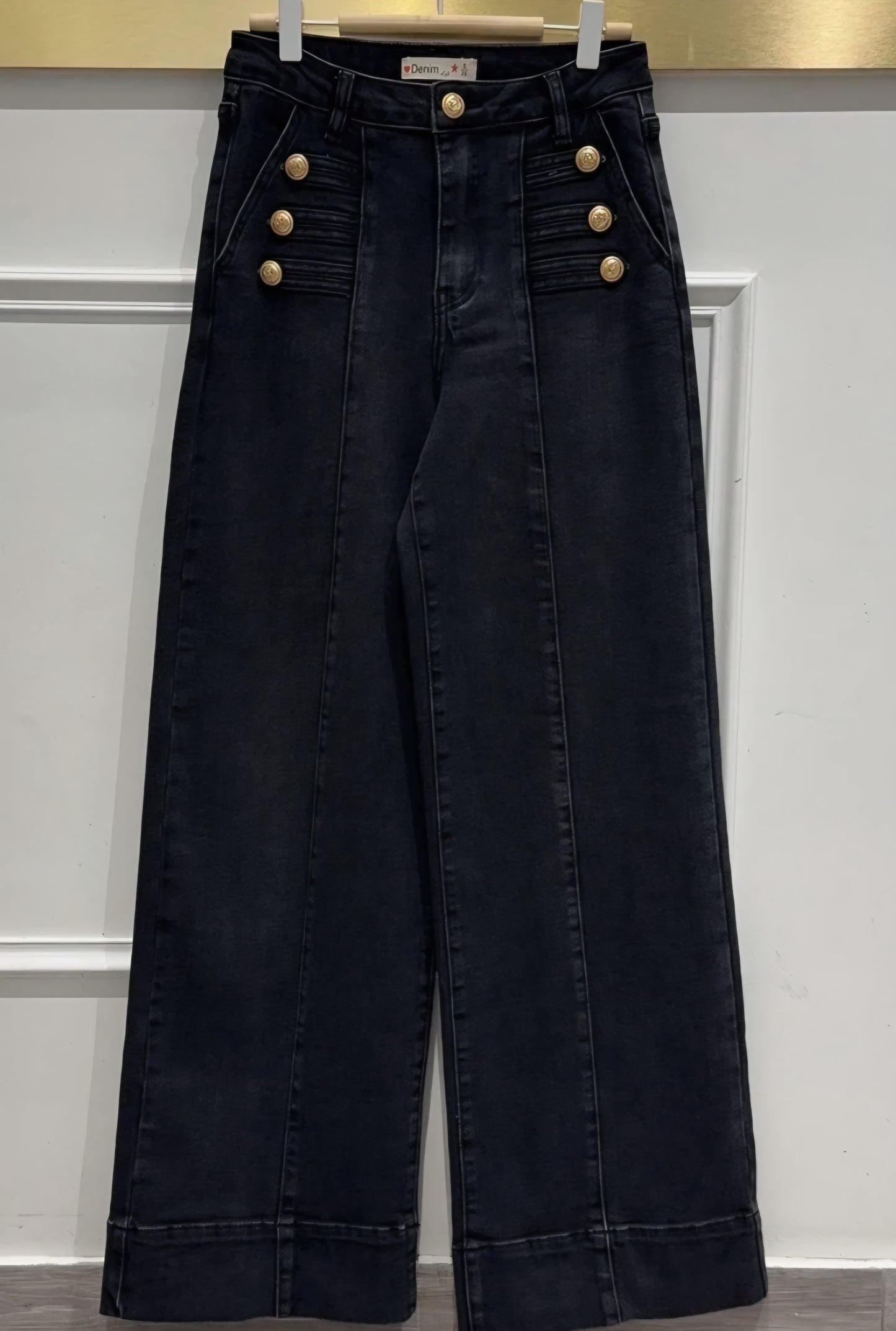Supervida stretchjeans med gyllene knappar Antracit grå