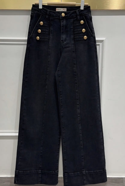Supervida stretchjeans med gyllene knappar Antracit grå