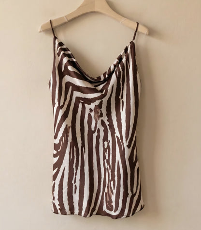 Satin topp med zebramönster Brun