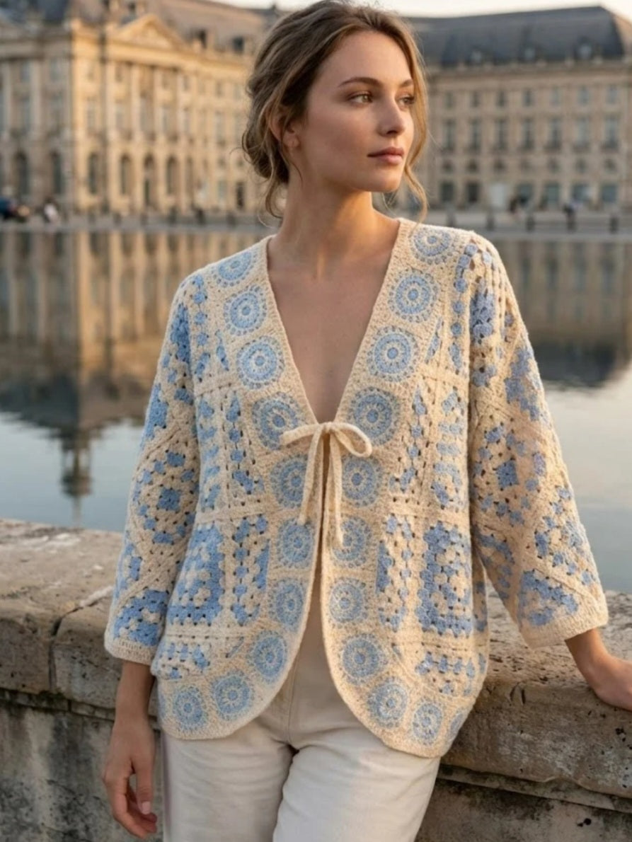 Elegant virkad kofta Blå