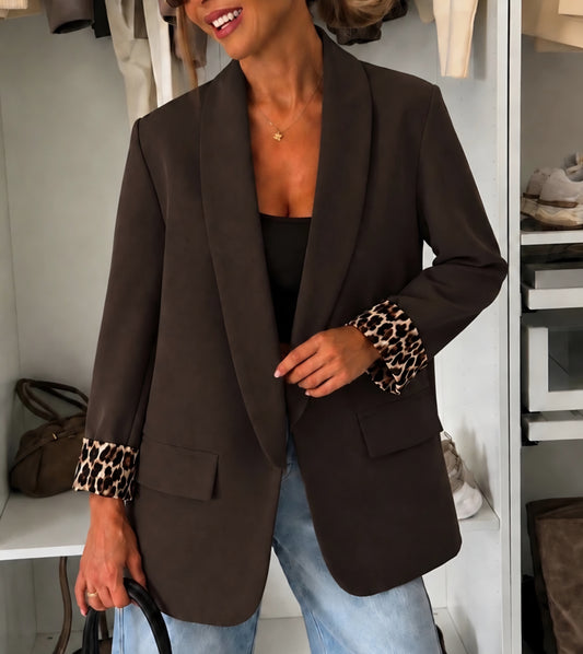 Kavaj med leoparddetalj Brun