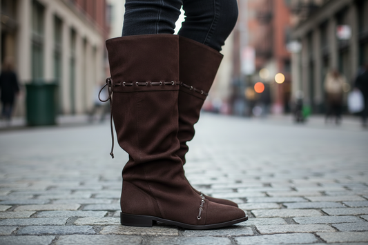 Platta Cowboystövlar i konstmocka Brun