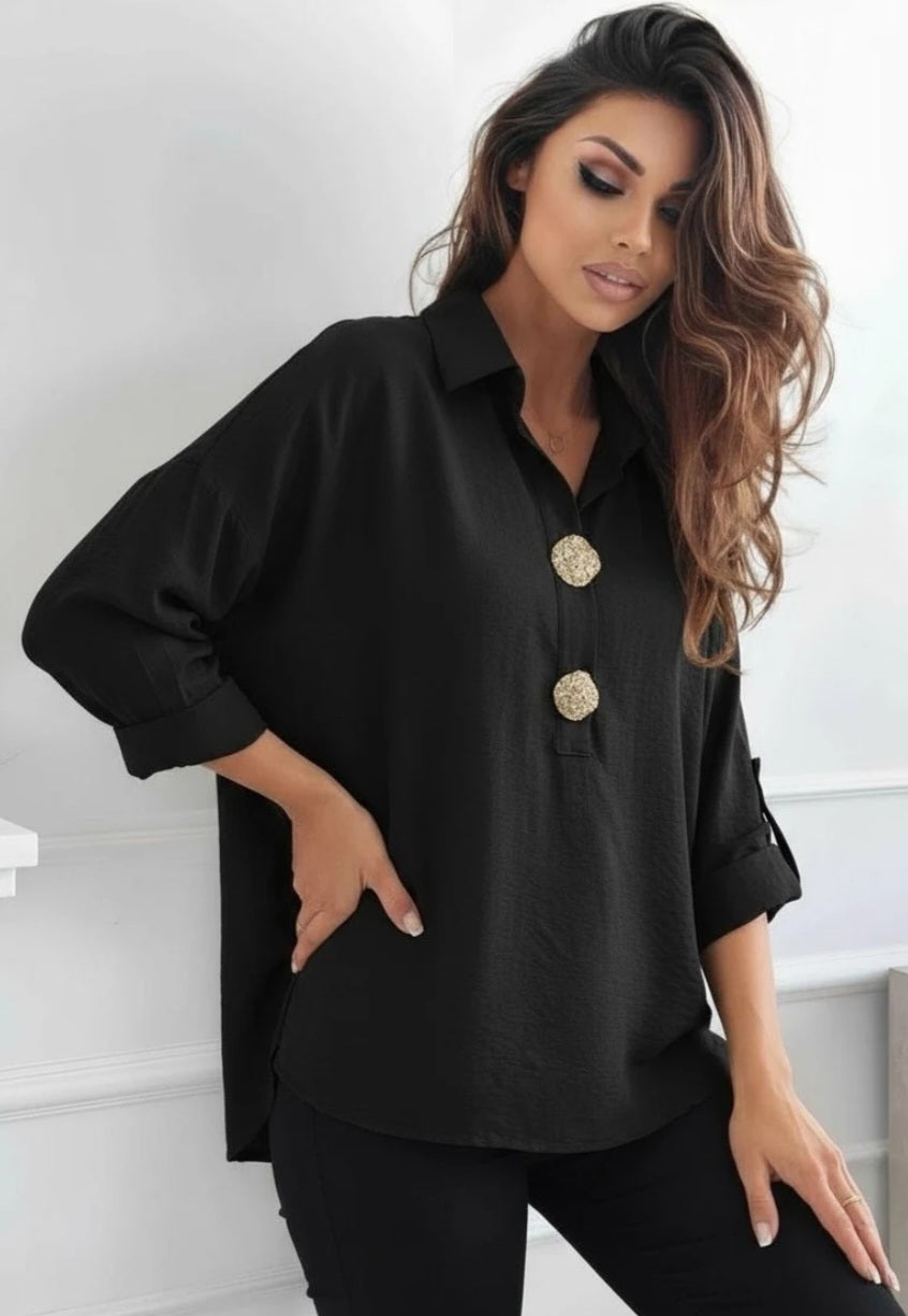 Blus med gyllene knappar Svart
