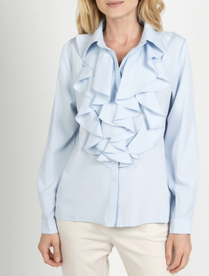 Långärmad skjorta med volanger Ljusblå