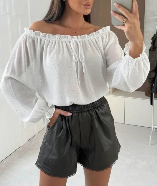 Topp paljettdetaljer i chiffongeffekt Vit