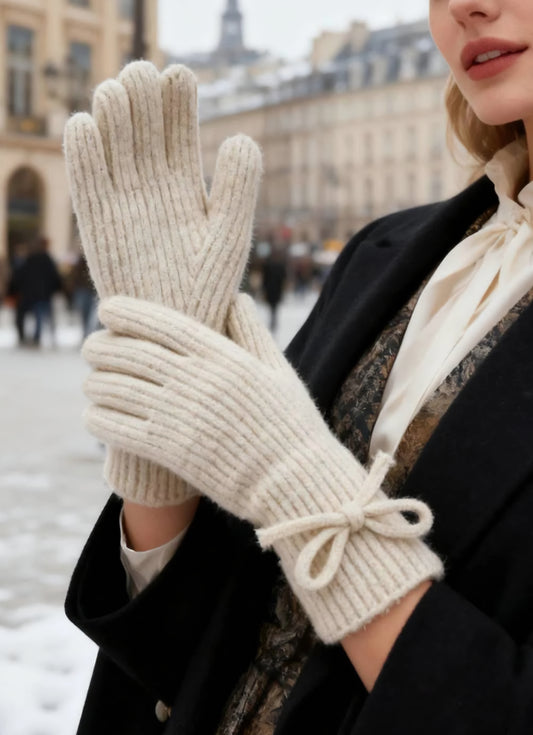 Lurexstickad handske Offwhite