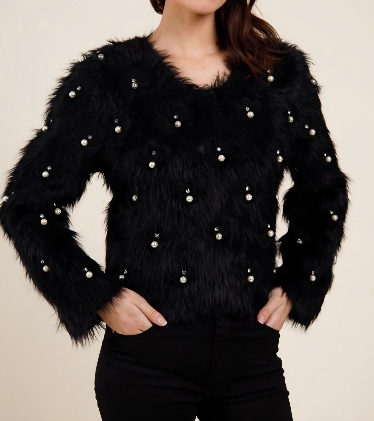 Fluffig tröja med strass Svart