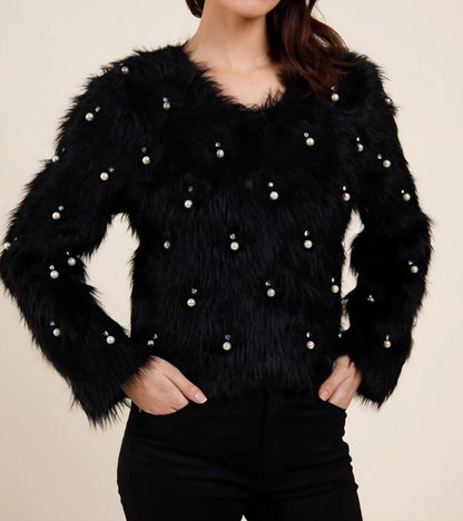 Fluffig tröja med strass Svart