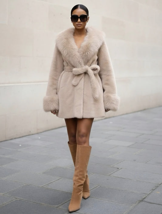 Fuskpäls jacka Stella Beige