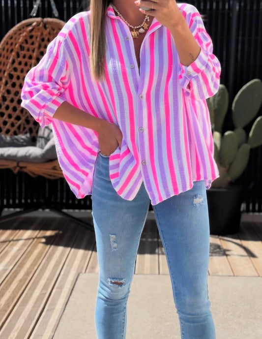 Bomulls skjorta randig Lila