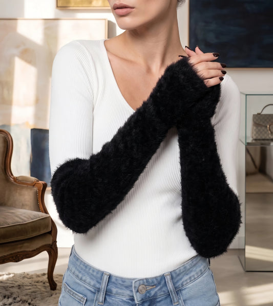 Fingerlösa vantar Fluff Svart