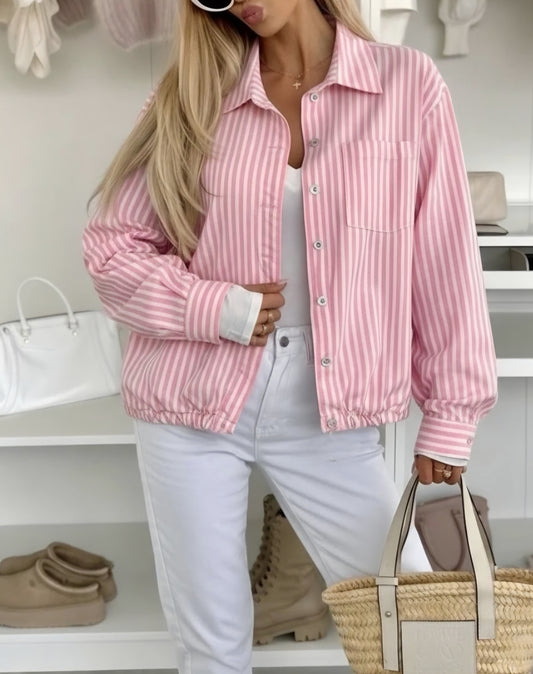 Randig skjortjacket Rosa