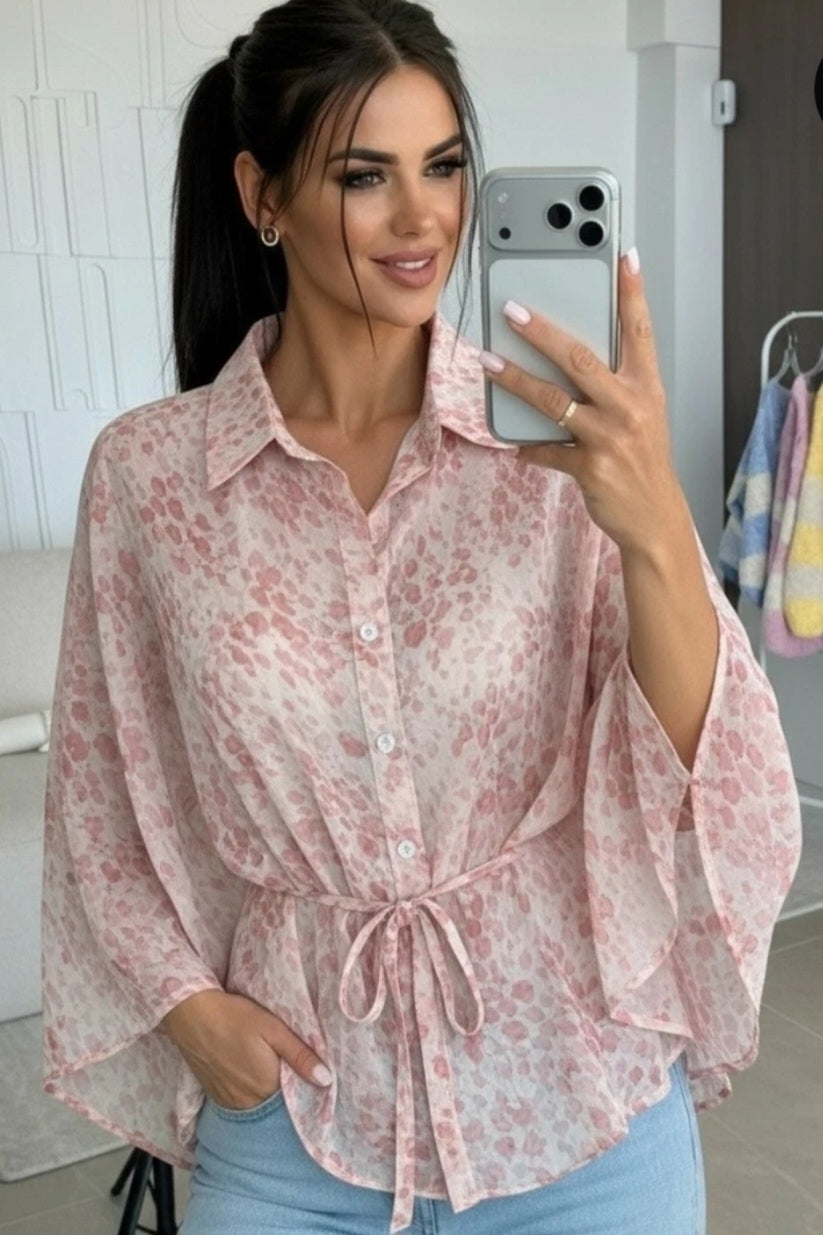 Mönstrad poncho-skjorta med foder rosa