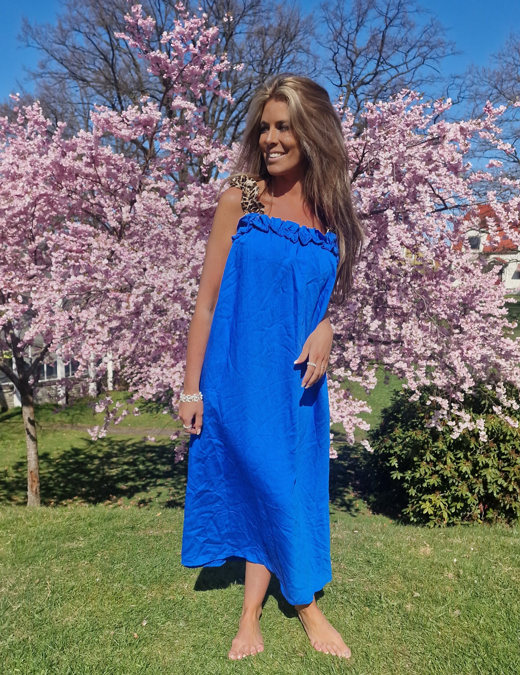 Klänning med leopardband Royalblue