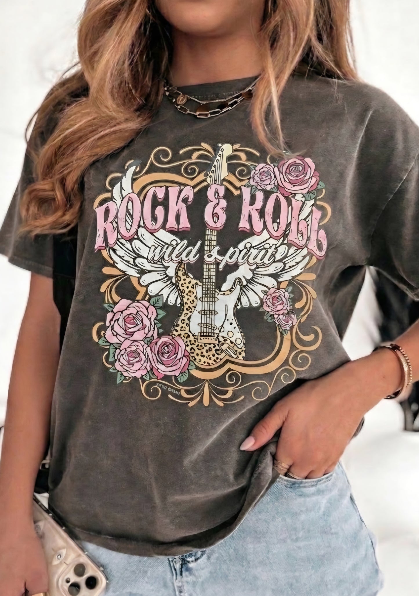 Blekt tryckt t-shirt Rock