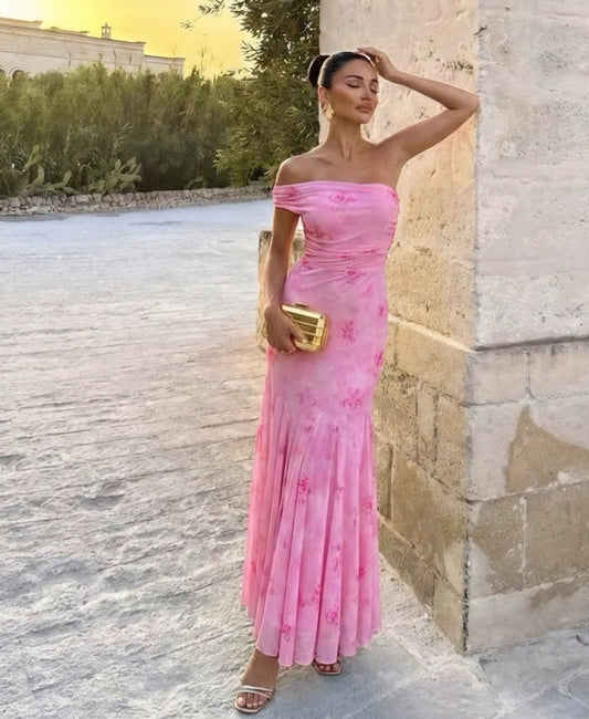 ASYMMETRISK LÅNGKLÄNNING Rosa