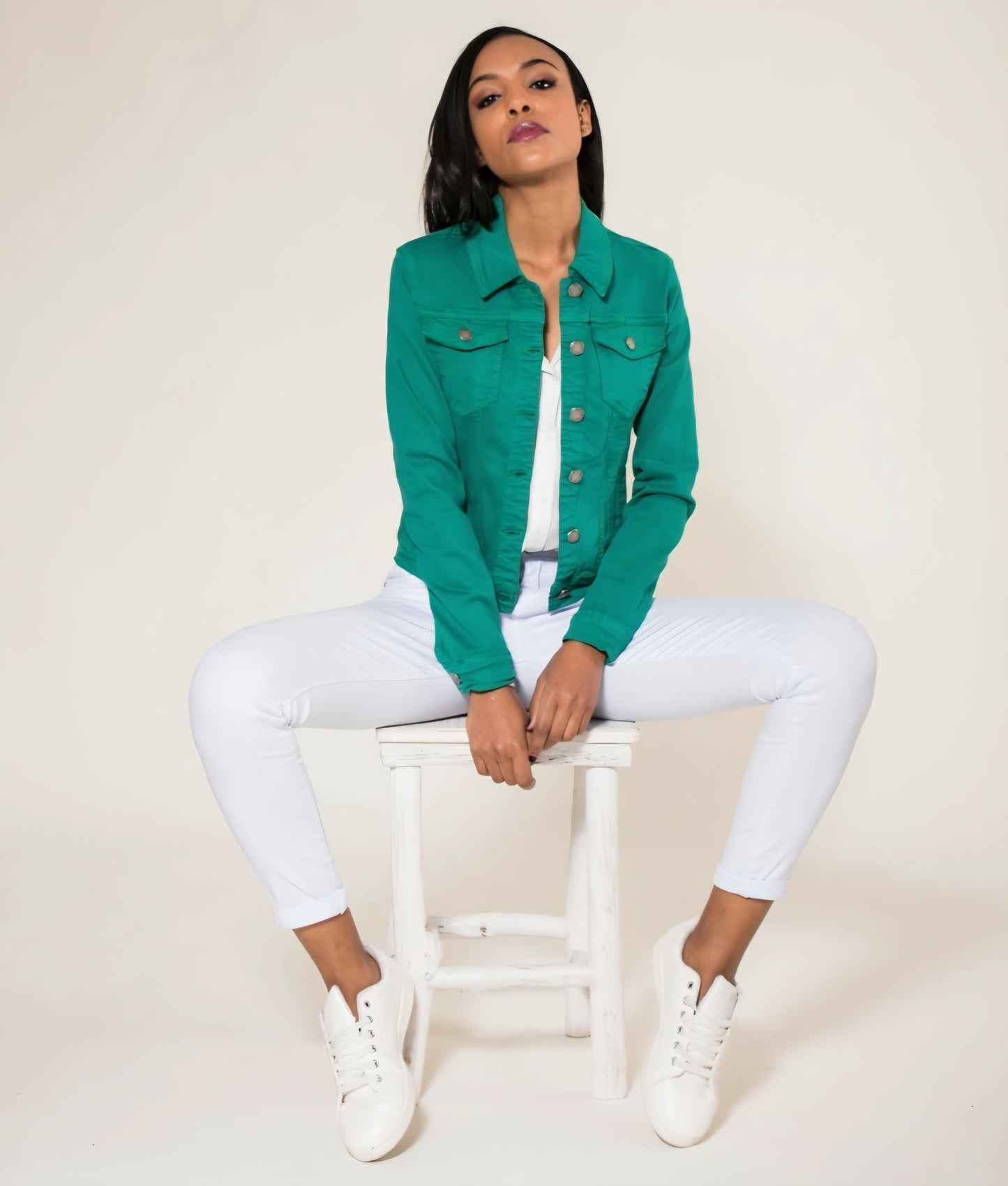 Klassisk stretch jeansjacka Gräsgrön