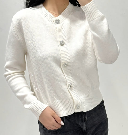Stickad kofta med paljetter Vit
