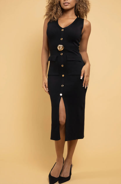 Klänning med knappar Svart