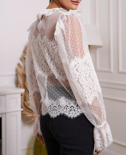 Blus med spetskrage Naomi Vit