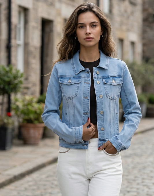 Rak Stretchig Jeansjacka Ljus