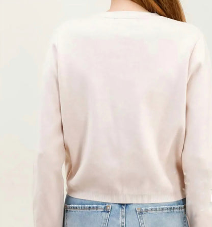 Stickad kofta med 3D-blommig satinbroderi Beige