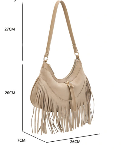 Gallantry-handväska i mocka med fransar Beige