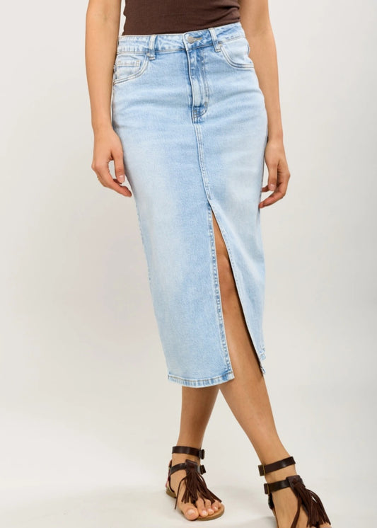 Toxik lång slitsad pennkjol i stretchig denim