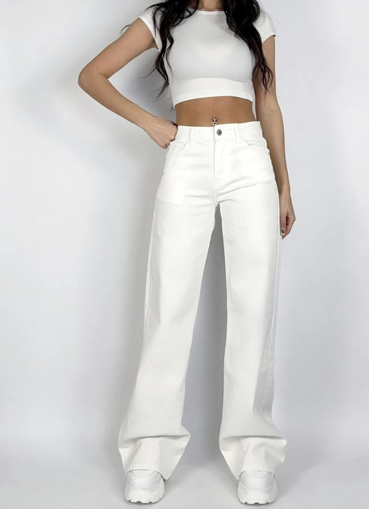 EXTRA LÅNGA Jeans med vida ben och medelhög midja Vit