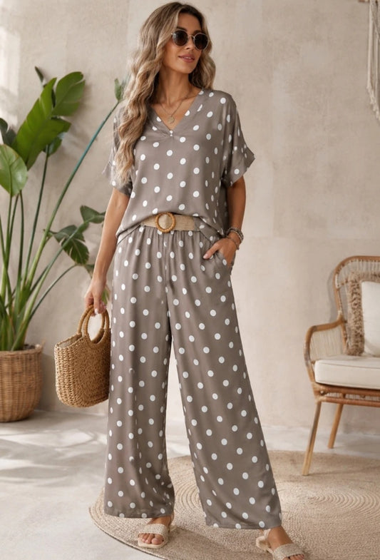 Set, prickig topp och byxor Taupe