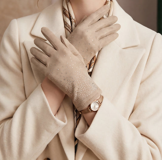 Handskar med strass Beige