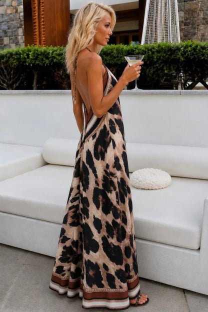 Mönstrad maxiklänning Brun leopard