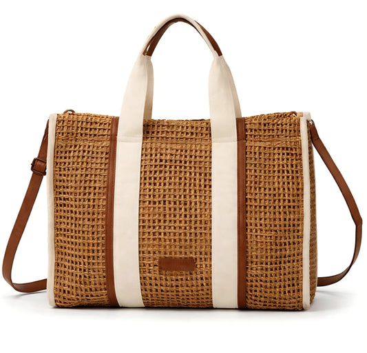 Stor handväska halm Brun